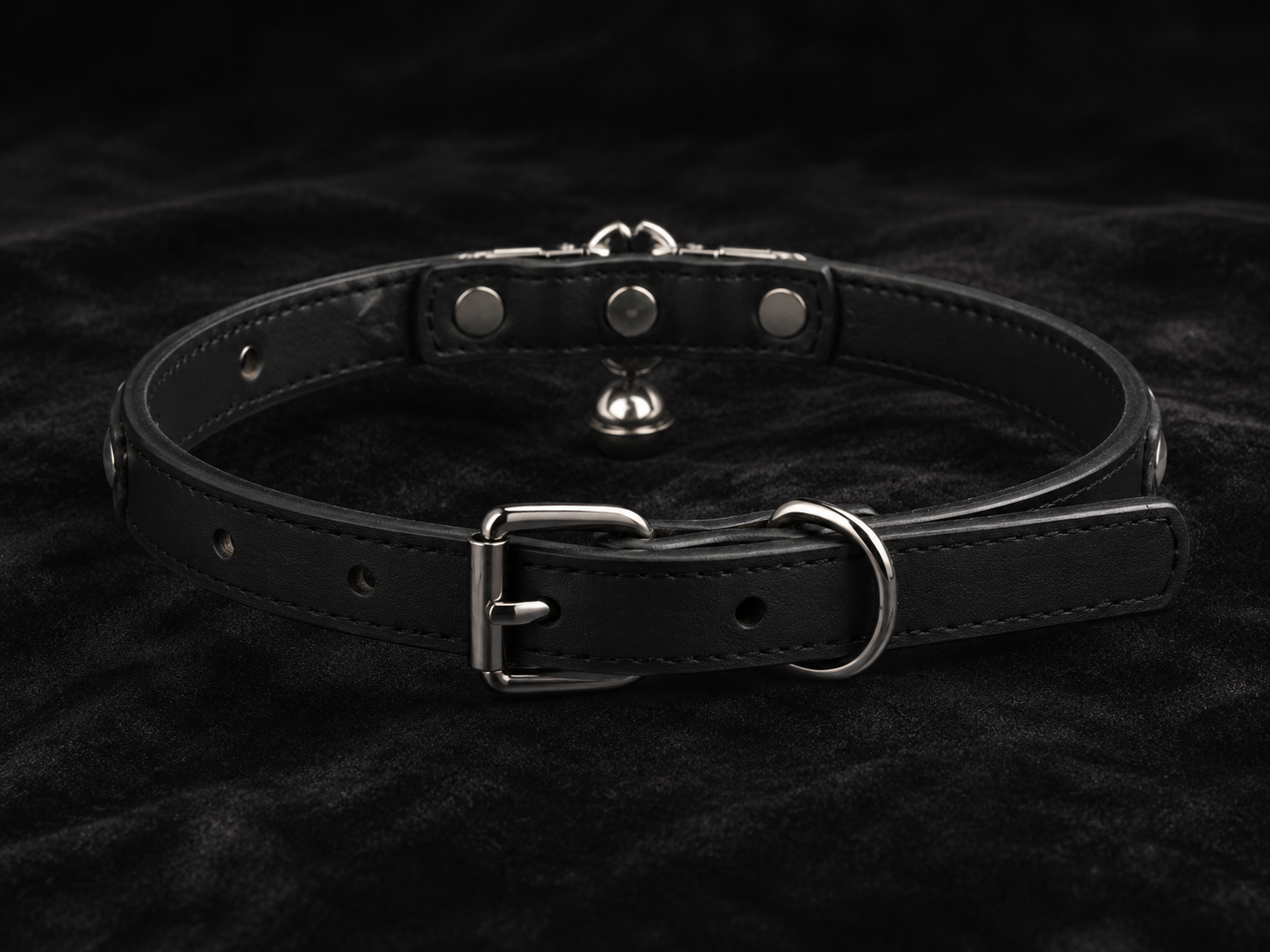 Obsidian Bell Choker — Slim Black Leather with Silver Bell Pendant