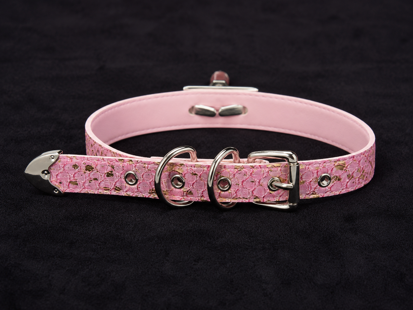 Rose Quartz Choker — Pink Gold-Leaf Leather with Crystal Point Pendant