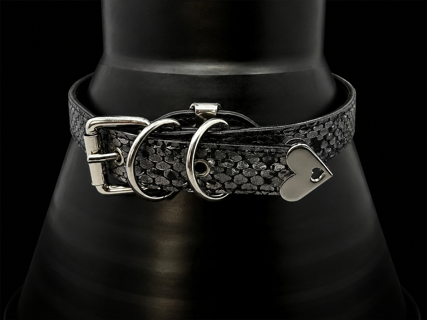 Ouroboros Choker — Wide Snake-Embossed Leather with Coiled Serpent Ring Pendant